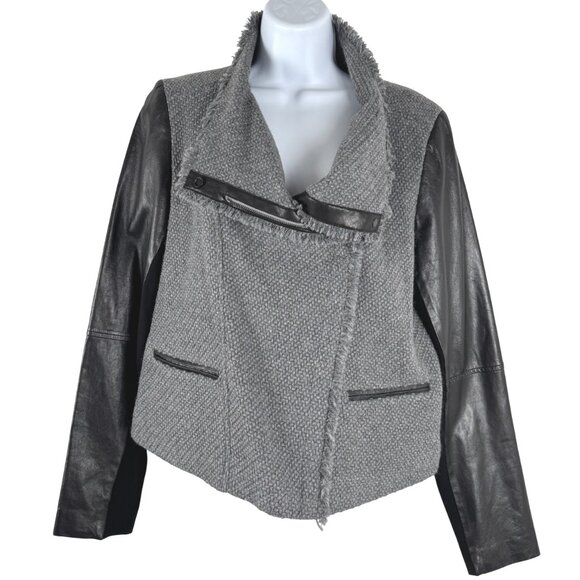 Vince Boucle Scuba Moto Jacket Lamb Leather Sleeves Large Gray Black NWT CJ-1964 - Picture 1 of 13